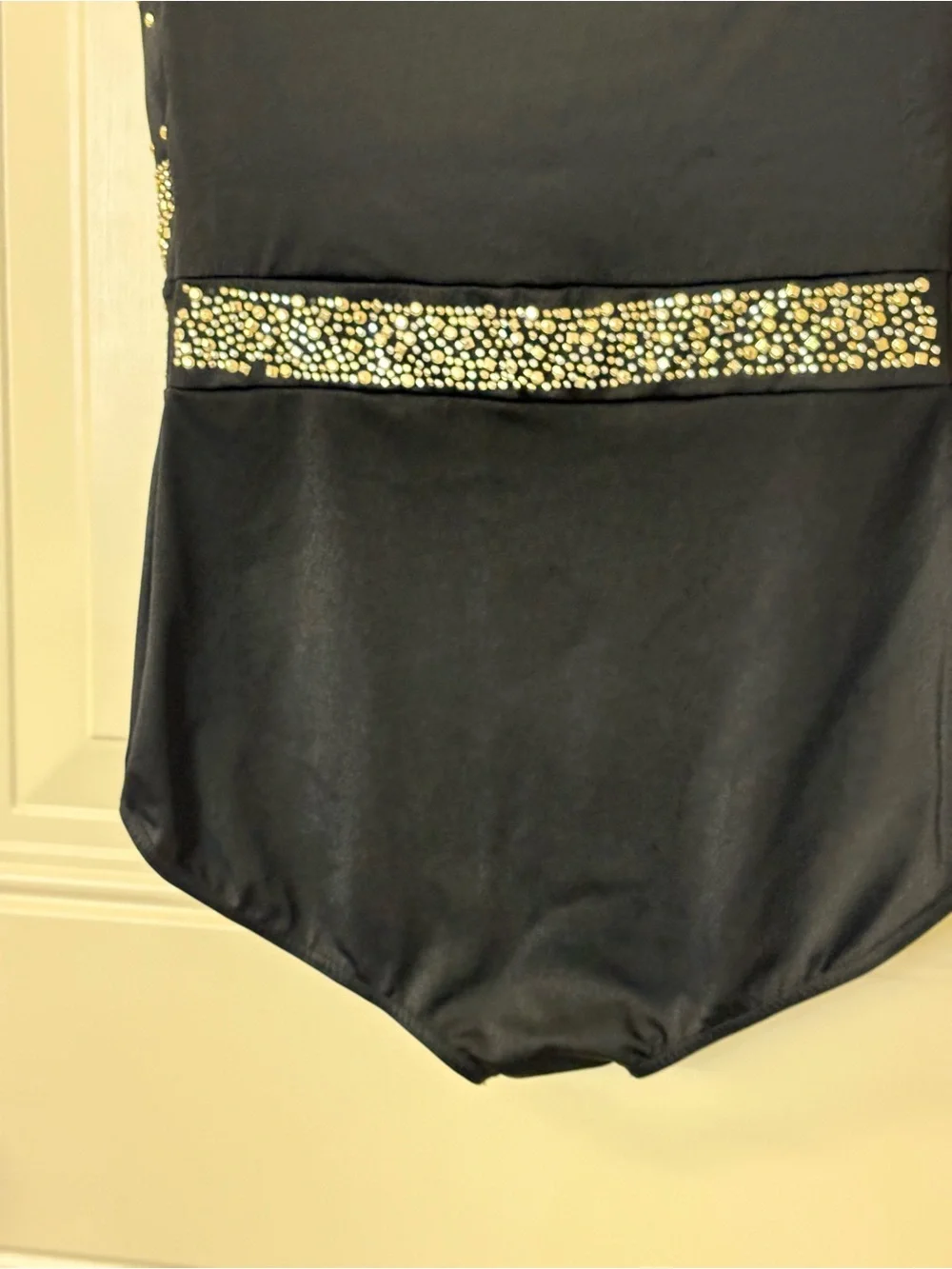 WEISSMAN ELITE BLACK MOCKNECK GOLD STUDDED LEOTARD COSTUME SZ MA EUC $160